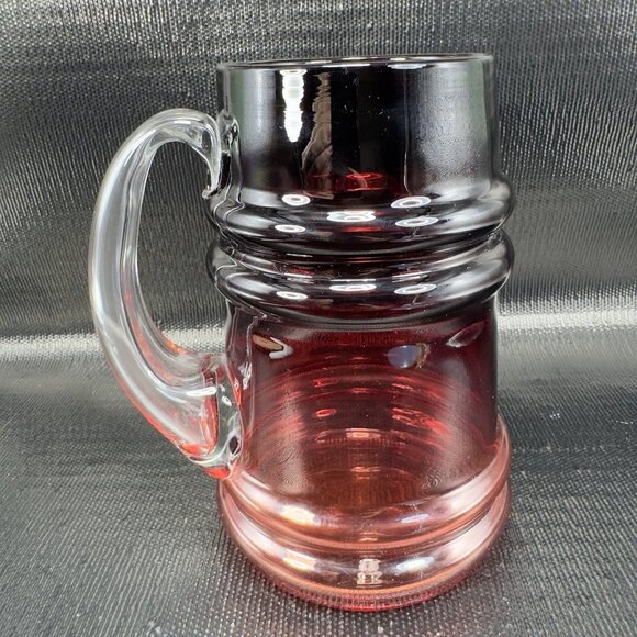 TARNOWIEC Poland Large Ruby Red Glass Beer Stein Jug With Clear Handle Vase VTG - Picture 9 of 15